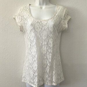 CHARLOTTE RUSSE Y2K SHORT SLEEVE LACE TOP